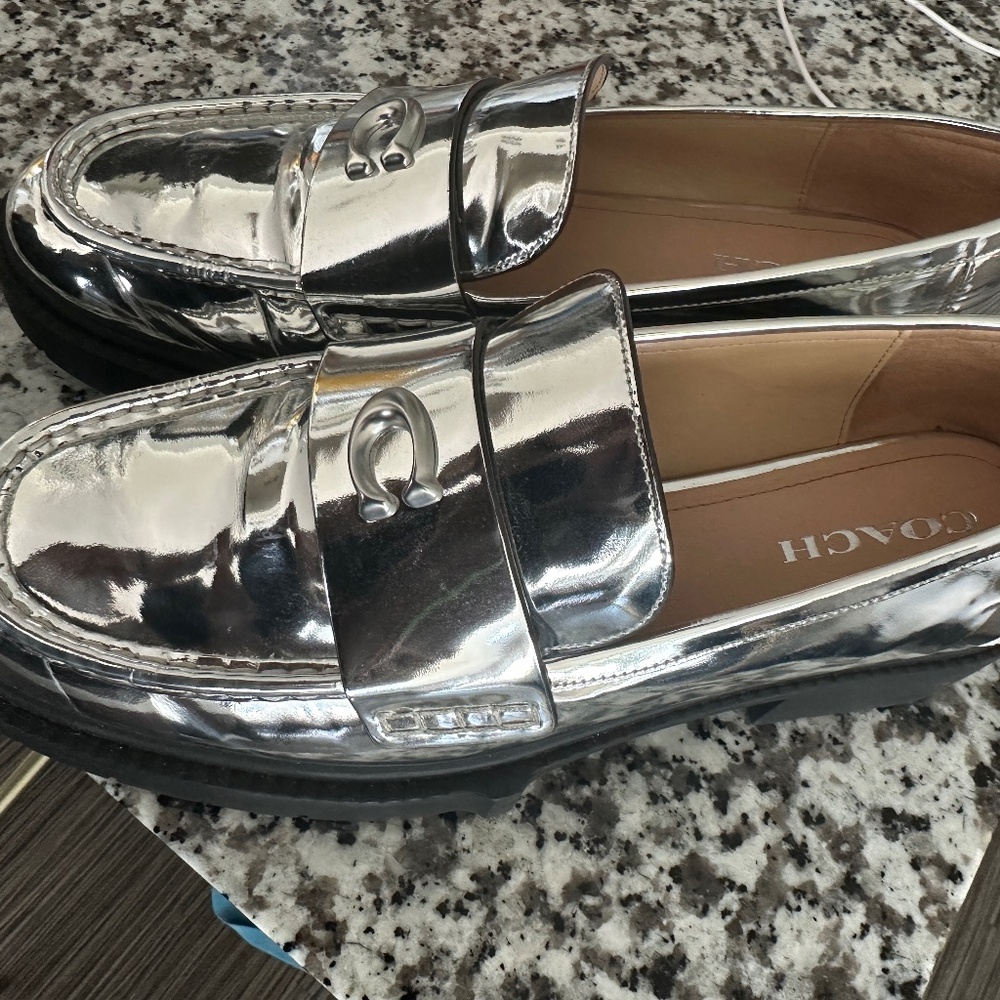 Coach metallic lug sole loafers only worn once